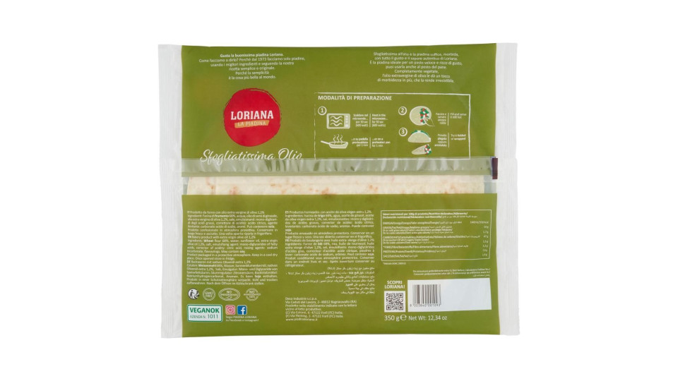 Loriana Sfogliatissima Olio 3 Piadine 350 G