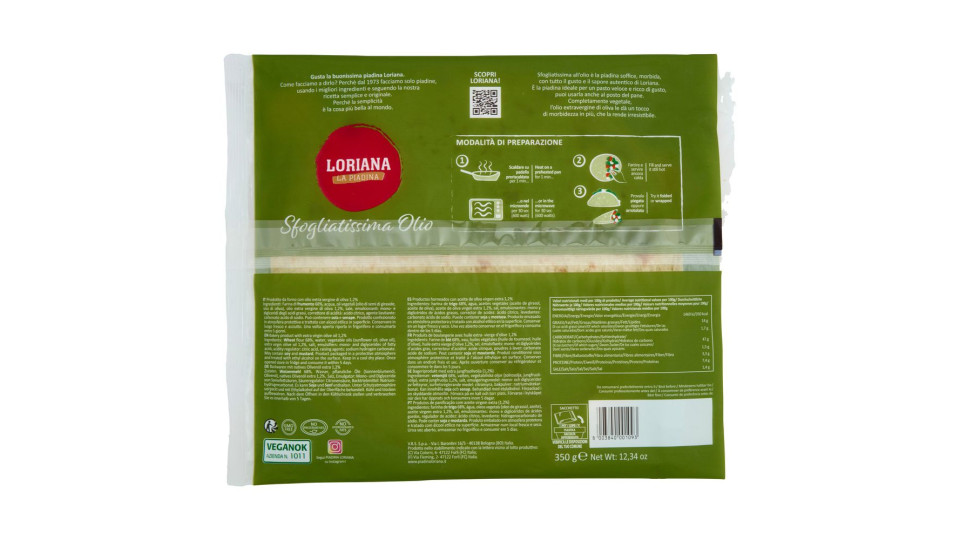 Loriana Sfogliatissima Olio 3 Piadine 350 G