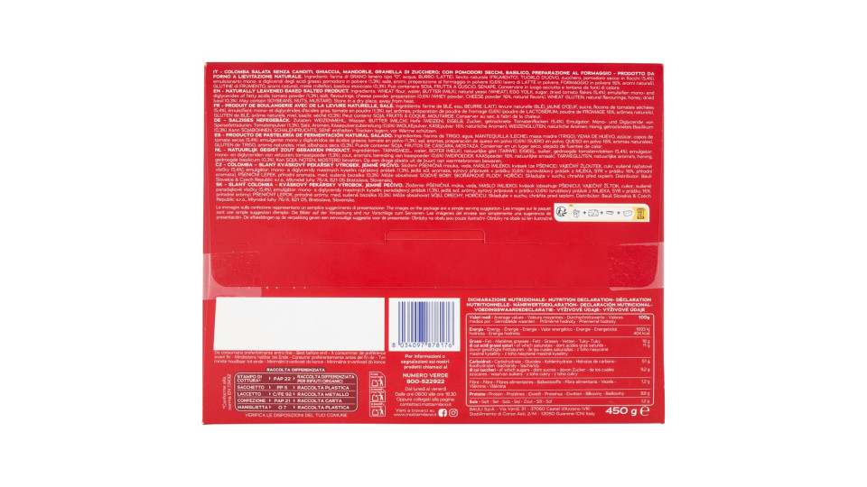 Motta La Colomba Salata Pomodori Secchi E Basilico 450 G