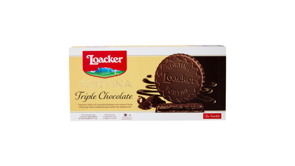 Loacker Tortina Triple Chocolate Wafer Ricoperto Di Cioccolato Fondente Con Crema Al Cacao 21gx6