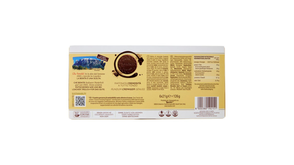 Loacker Tortina Triple Chocolate Wafer Ricoperto Di Cioccolato Fondente Con Crema Al Cacao 21gx6