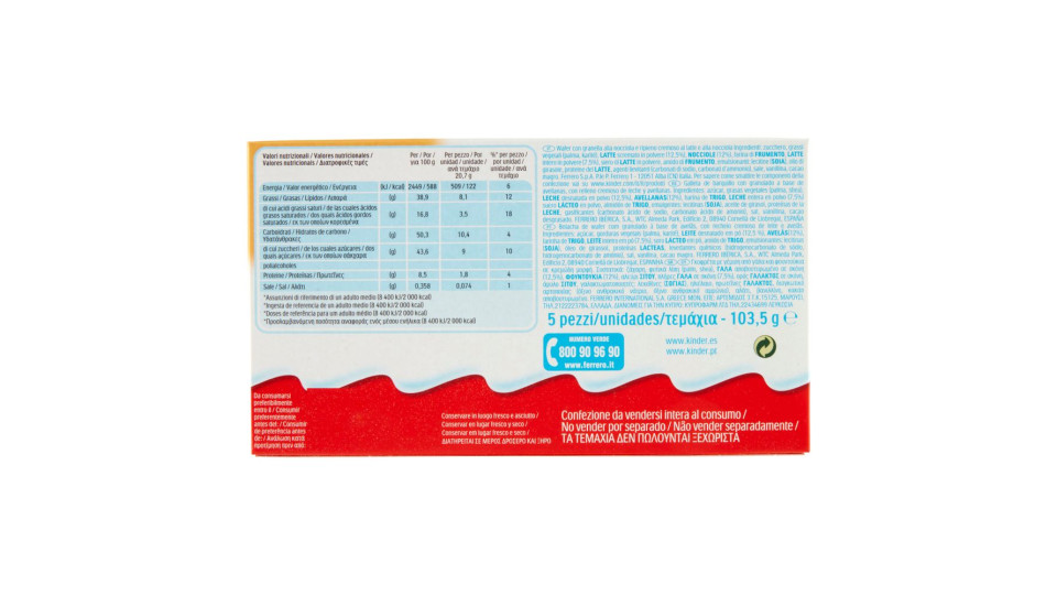 Kinder Happy Hippo Nocciola 5 X 20,7 G