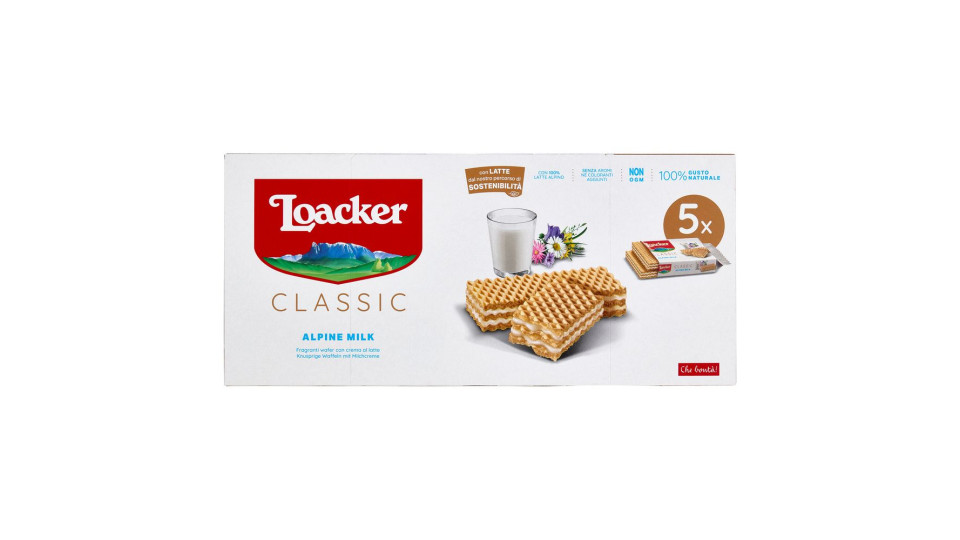 Loacker Classic Alpine Milk Wafer Con Crema Al Latte Alpino Non Ogm Wafers 45gx5