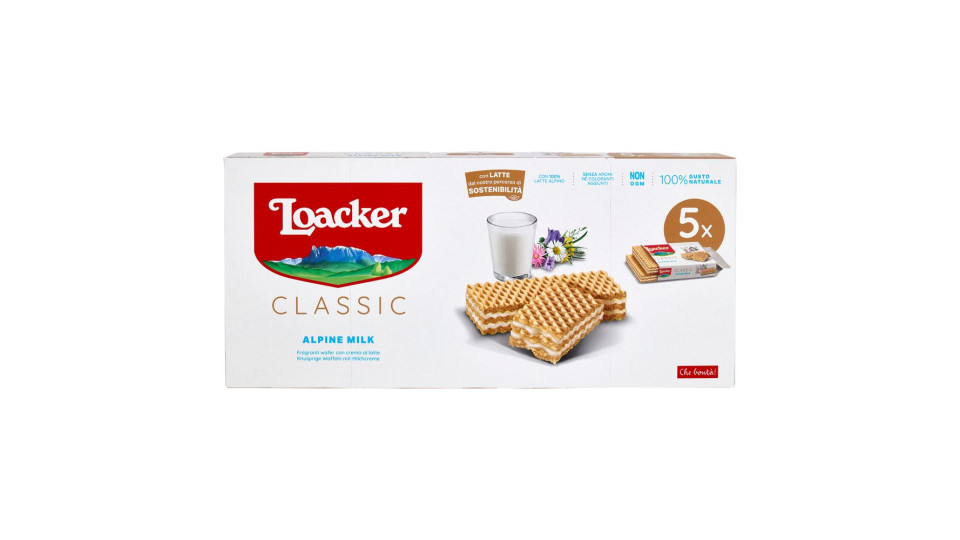 Loacker Classic Alpine Milk Wafer Con Crema Al Latte Alpino Non Ogm Wafers 45gx5