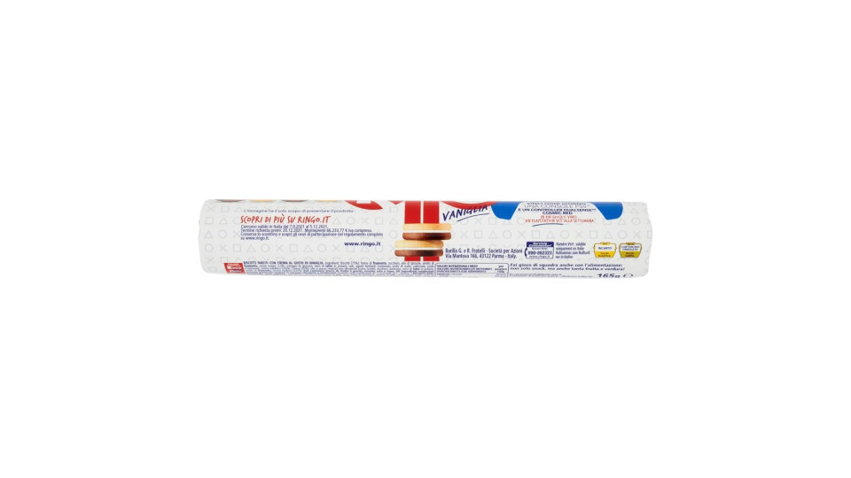 Ringo Vaniglia Biscotti Farciti Con Crema Vaniglia Snack Merenda Tubo 165g