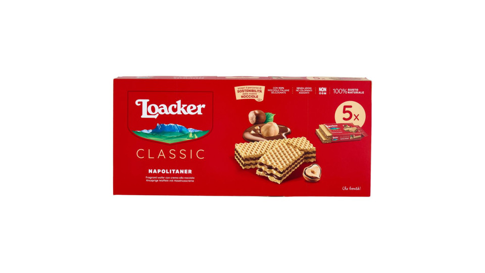 Loacker Classic Napolitaner Wafer Con Crema Alle Nocciole 100% Italiane Wafers 45gx5
