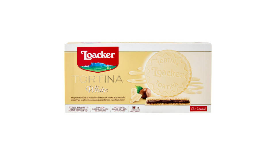 Loacker Tortina White Wafer Ricoperto Di Cioccolato Bianco Con Crema Nocciole 100% Italiane 21gx6