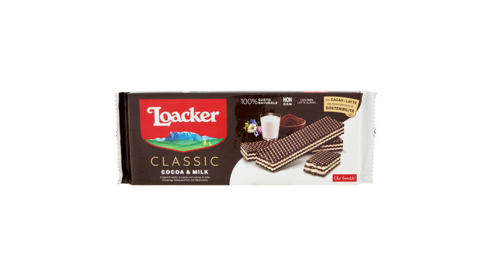 Loacker Classic Cocoa & Milk Wafer Al Cacao Con Crema Al Latte 100% Alpino Wafers 175g