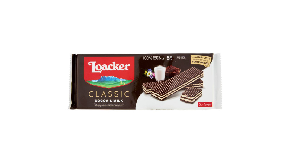 Loacker Classic Cocoa & Milk Wafer Al Cacao Con Crema Al Latte 100% Alpino Wafers 175g