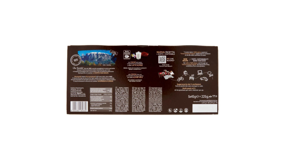 Loacker Classic Cocoa & Milk Wafer Al Cacao Con Crema Al Latte 100% Alpino Wafers 45gx5