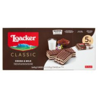 Loacker Classic Cocoa & Milk Wafer Al Cacao Con Crema Al Latte 100% Alpino Wafers 45gx5