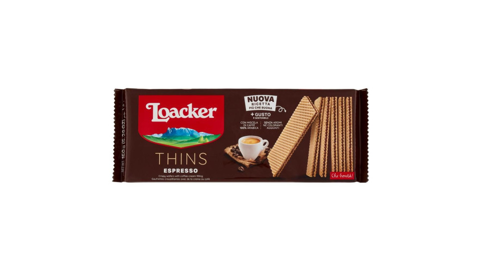 Loacker Wafer Thins Espresso Con Crema Al Caffè, Miscela 100% Arabica Wafers 150g