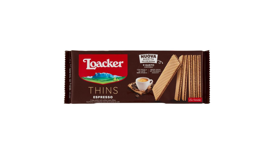 Loacker Wafer Thins Espresso Con Crema Al Caffè, Miscela 100% Arabica Wafers 150g