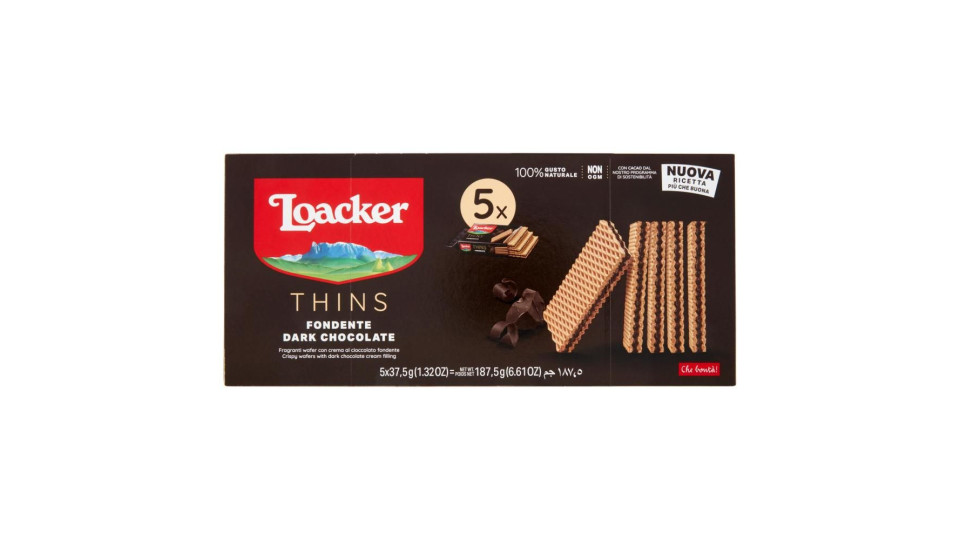 Loacker Thins Dark Chocolate Wafer Con Crema Al Cioccolato Fondente Wafers 37,5gx5