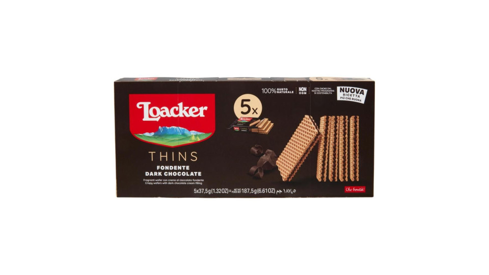 Loacker Thins Dark Chocolate Wafer Con Crema Al Cioccolato Fondente Wafers 37,5gx5
