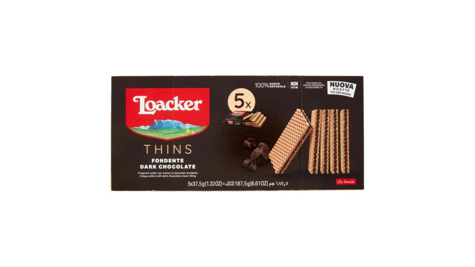 Loacker Thins Dark Chocolate Wafer Con Crema Al Cioccolato Fondente Wafers 37,5gx5