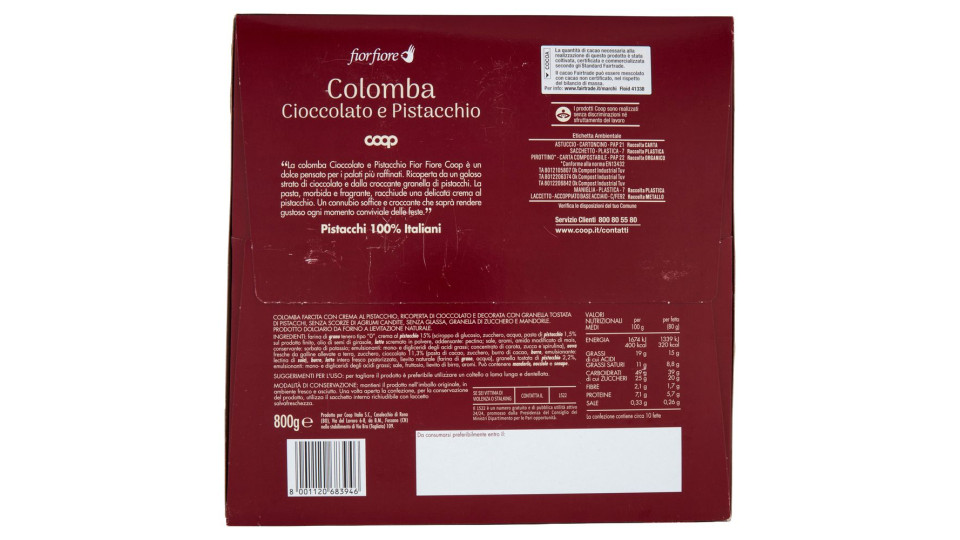 Colomba Cioccolato E Pistacchio 800 G