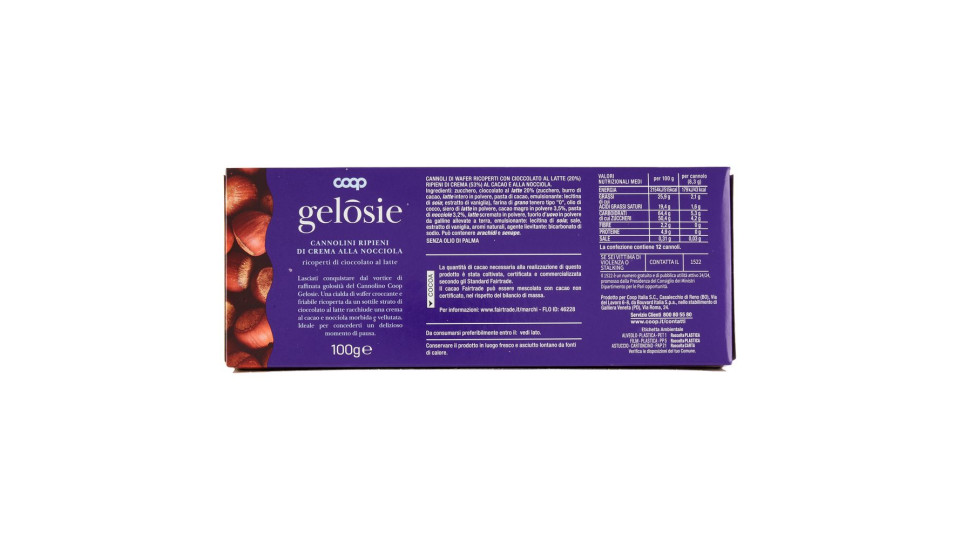 Cannolini Ripieni Di Crema Alla Nocciola Ricoperti Di Cioccolato Al Latte 100 G