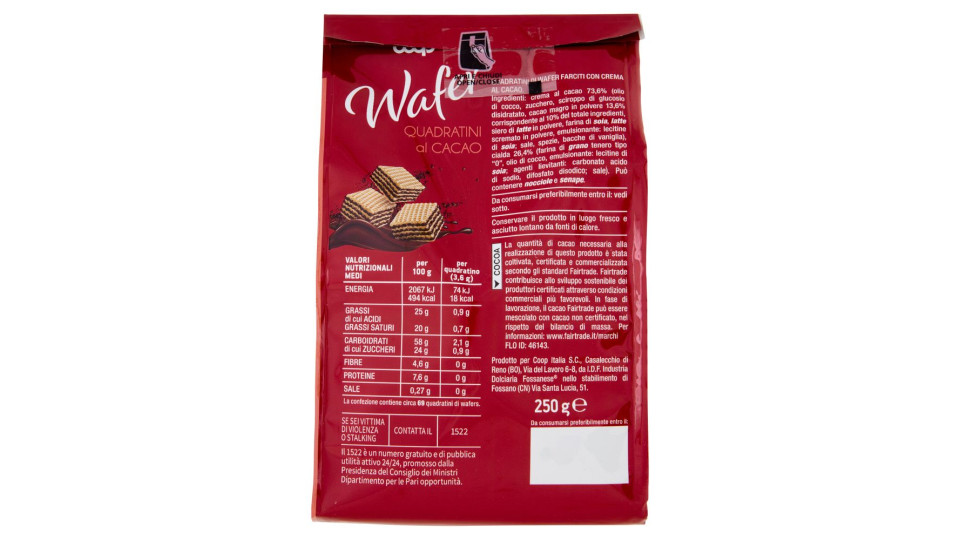 Wafer Quadratini Al Cacao 250 G