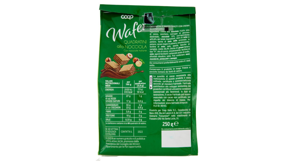 Wafer Quadratini Alla Nocciola 250 G