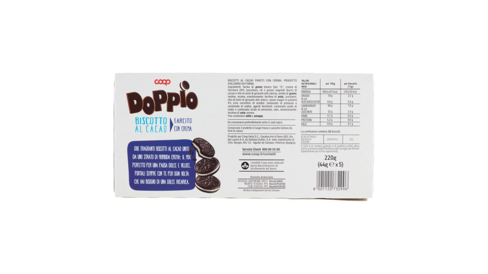 Doppio Biscotto Al Cacao Farcito Con Crema 5 X 44 G