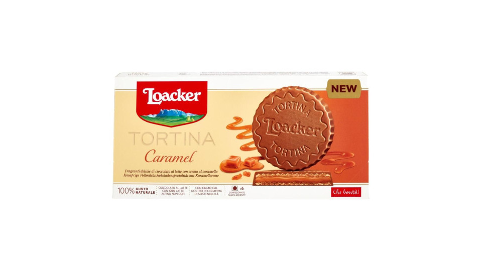 Loacker Tortina Caramel Con Wafer, Cioccolato Al Latte Alpino E Crema Al Caramello 21gx6