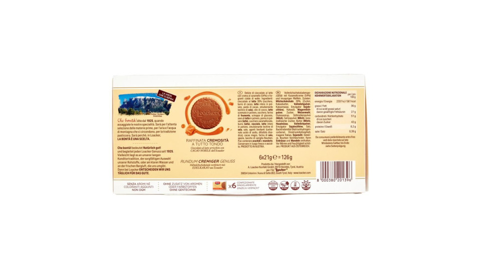Loacker Tortina Caramel Con Wafer, Cioccolato Al Latte Alpino E Crema Al Caramello 21gx6