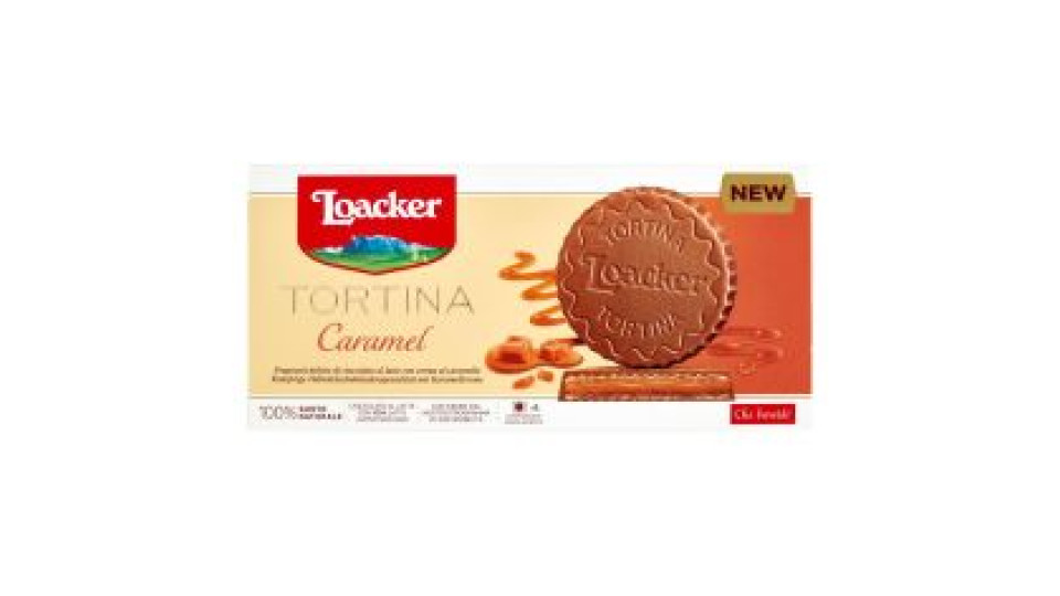 Loacker Tortina Caramel Con Wafer, Cioccolato Al Latte Alpino E Crema Al Caramello 21gx6