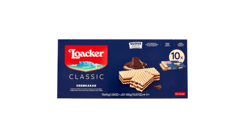 Loacker Wafer Classic Cremkakao Wafers Con Crema Al Cioccolato E Cacao 10 X 45 G