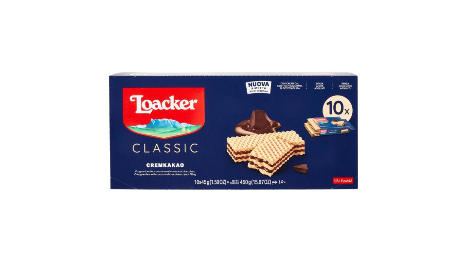 Loacker Wafer Classic Cremkakao Wafers Con Crema Al Cioccolato E Cacao 10 X 45 G