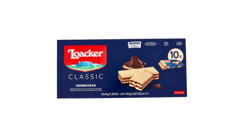Loacker Wafer Classic Cremkakao Wafers Con Crema Al Cioccolato E Cacao 10 X 45 G