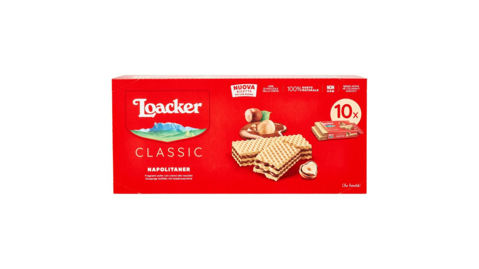 Loacker Wafer Classic Napolitaner Con Crema Alle Nocciole 100% Italiane Tostate Wafers 45gx10