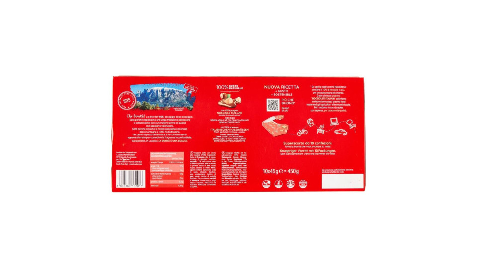 Loacker Wafer Classic Napolitaner Con Crema Alle Nocciole 100% Italiane Tostate Wafers 45gx10