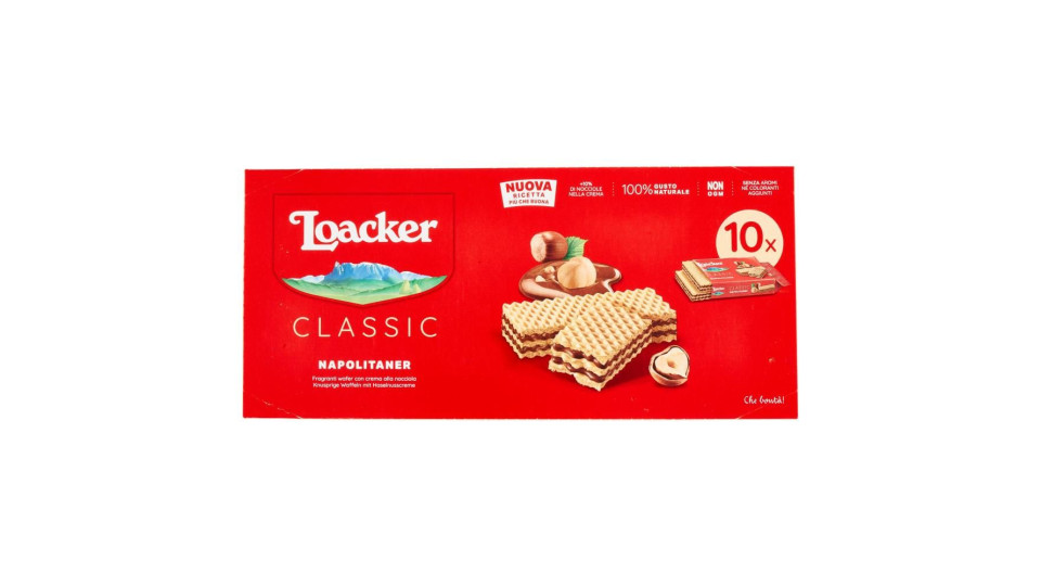 Loacker Wafer Classic Napolitaner Con Crema Alle Nocciole 100% Italiane Tostate Wafers 45gx10