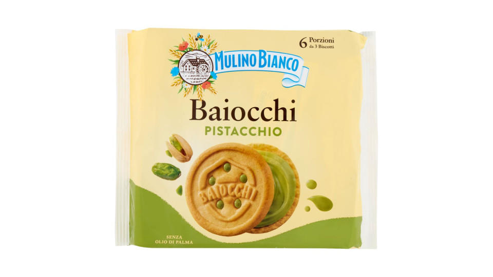 Mulino Bianco Baiocchi Biscotti Snack Farciti Con Crema Al Pistacchio 168g
