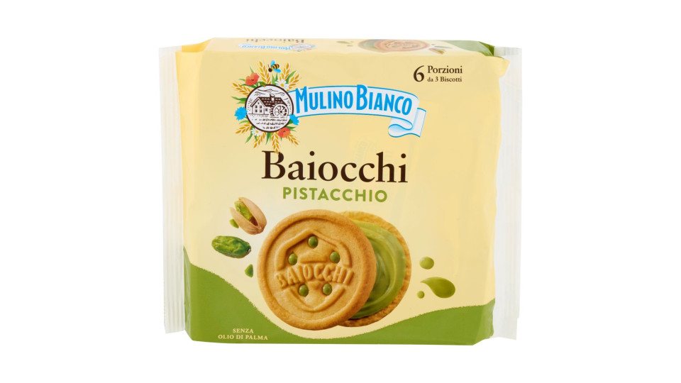 Mulino Bianco Baiocchi Biscotti Snack Farciti Con Crema Al Pistacchio 168g