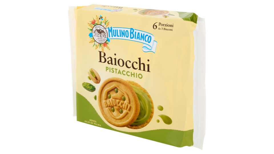 Mulino Bianco Baiocchi Biscotti Snack Farciti Con Crema Al Pistacchio 168g
