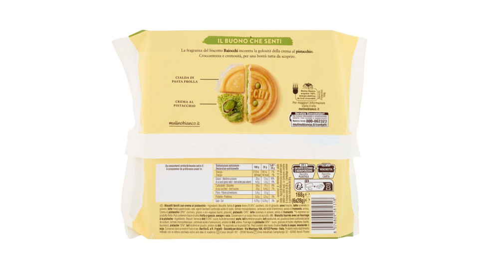 Mulino Bianco Baiocchi Biscotti Snack Farciti Con Crema Al Pistacchio 168g