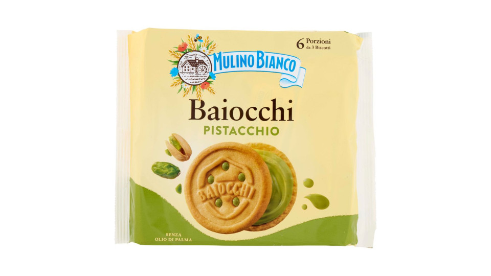 Mulino Bianco Baiocchi Biscotti Snack Farciti Con Crema Al Pistacchio 168g