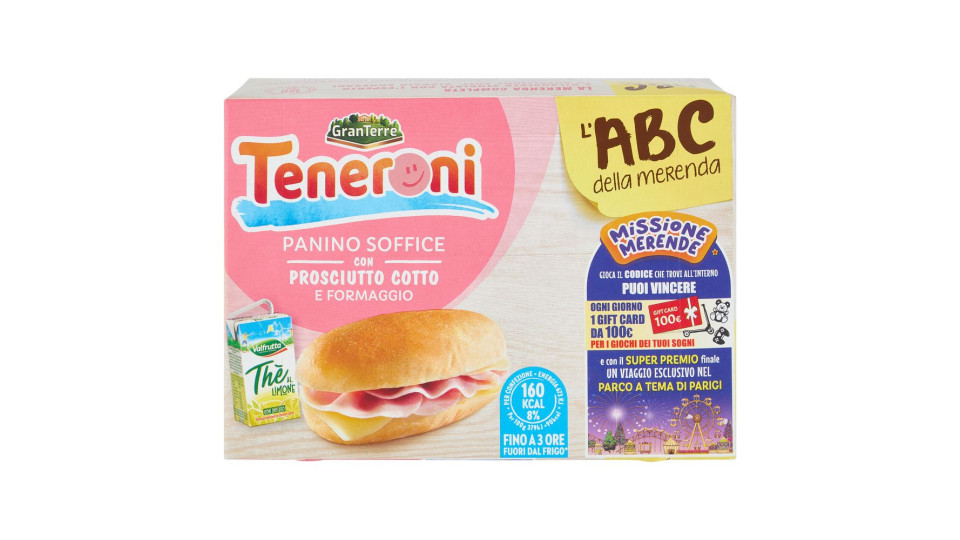 Teneroni L'abc Della Merenda Panino Soffice Con Prosciutto Cotto E Formaggio