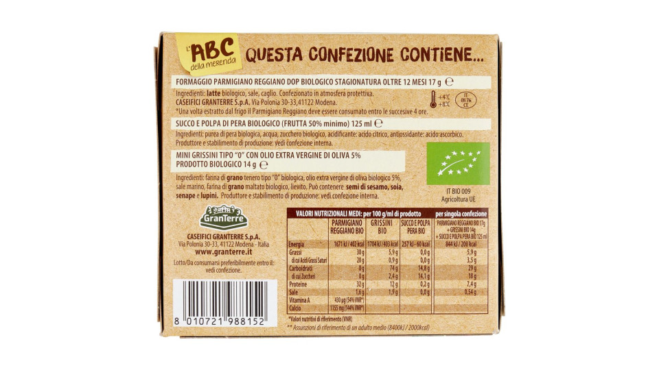 Parmareggio L'abc Della Merenda Con Parmigiano Reggiano E Grissini Bio