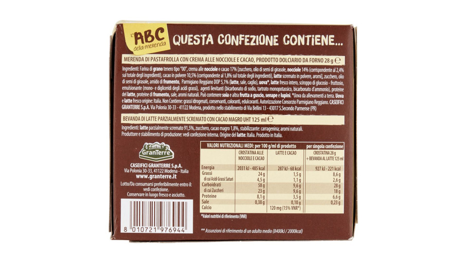 Parmareggio L'abc Della Merenda Con Crostatina Al Cacao