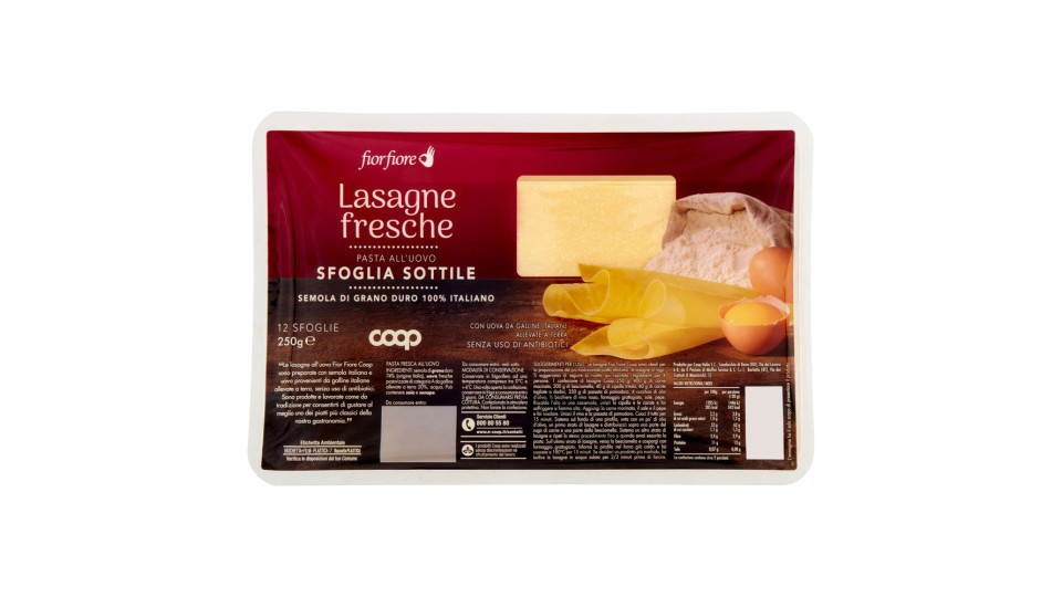 Lasagne Fresche Pasta All'uovo Sfoglia Sottile 250 G