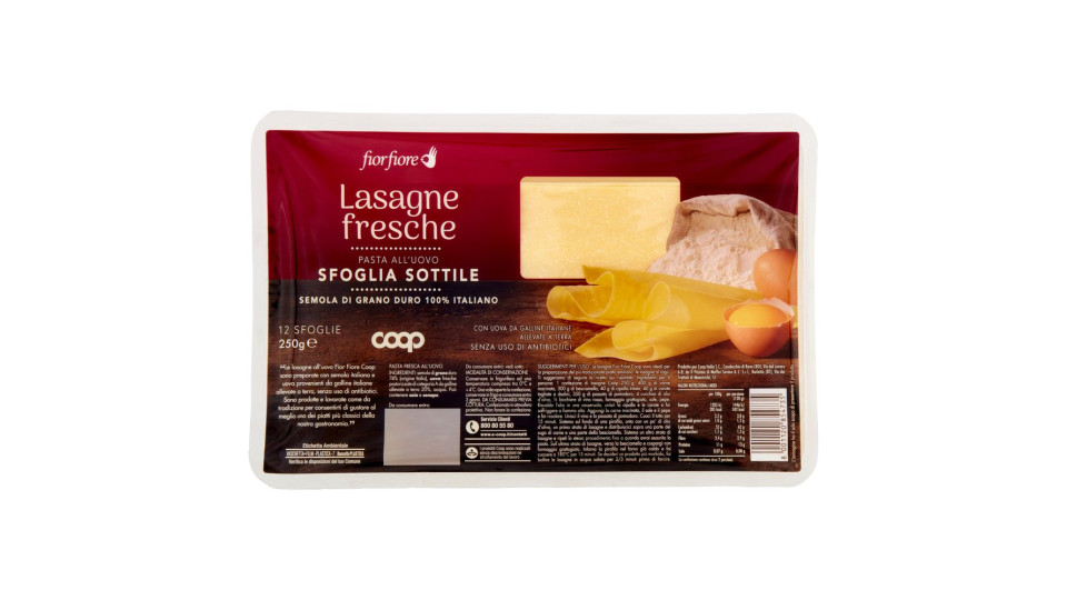 Lasagne Fresche Pasta All'uovo Sfoglia Sottile 250 G