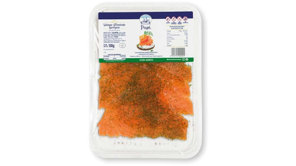 Salmone Affumicato Norvegese Di Qualità Superiore All'aneto Papi 130 G