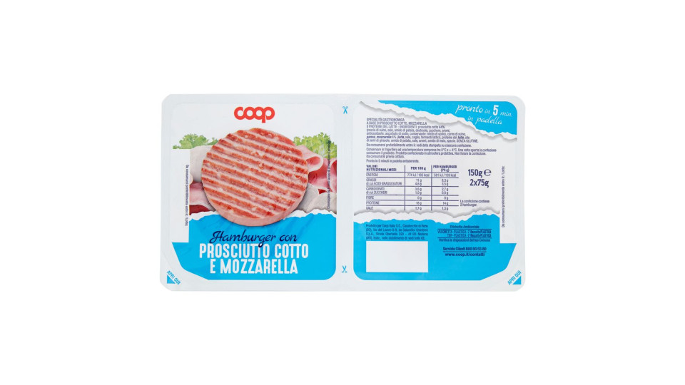 Hamburger Con Prosciutto Cotto E Mozzarella 2 X 75 G
