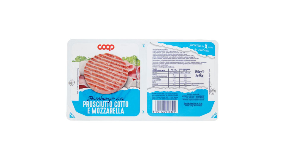 Hamburger Con Prosciutto Cotto E Mozzarella 2 X 75 G