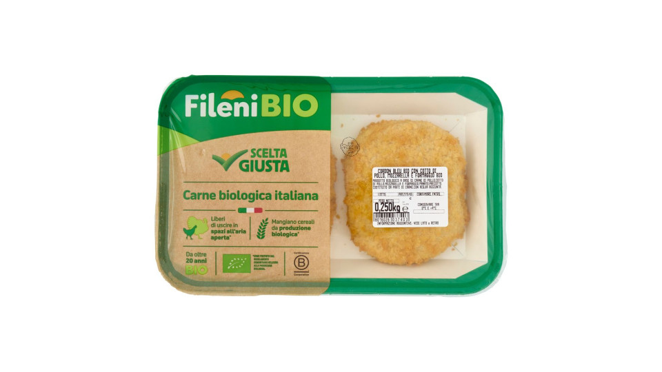 Fileni Bio Cordon Bleu Bio Con Cotto Di Pollo, Mozzarella E Formaggio Bio 0,250 Kg