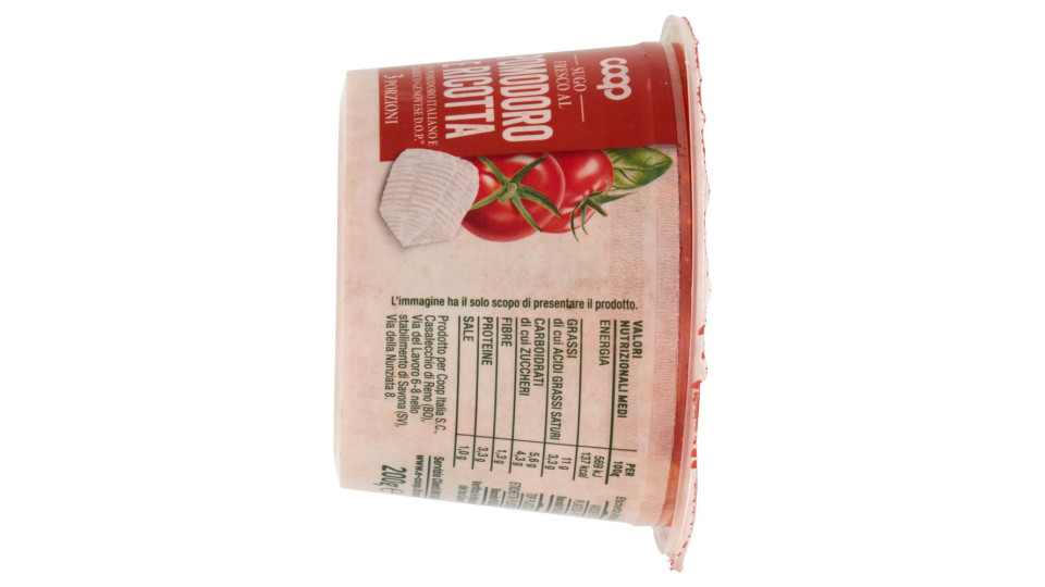 Sugo Fresco Al Pomodoro E Ricotta Con Pomodoro Italiano E 'basilico Genovese D.o.p.' 200 G