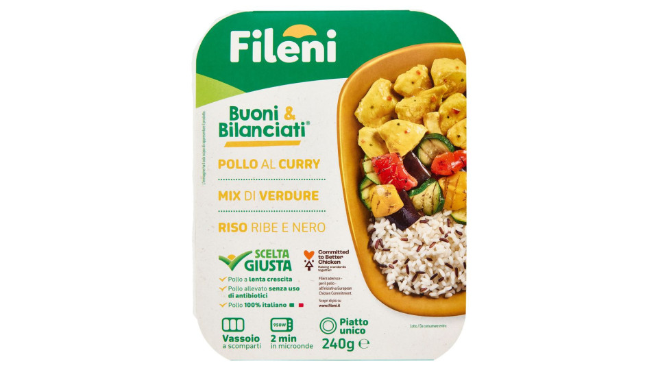 Fileni Buoni & Bilanciati Pollo Al Curry, Mix Di Verdure, Riso Ribe E Nero 240 G